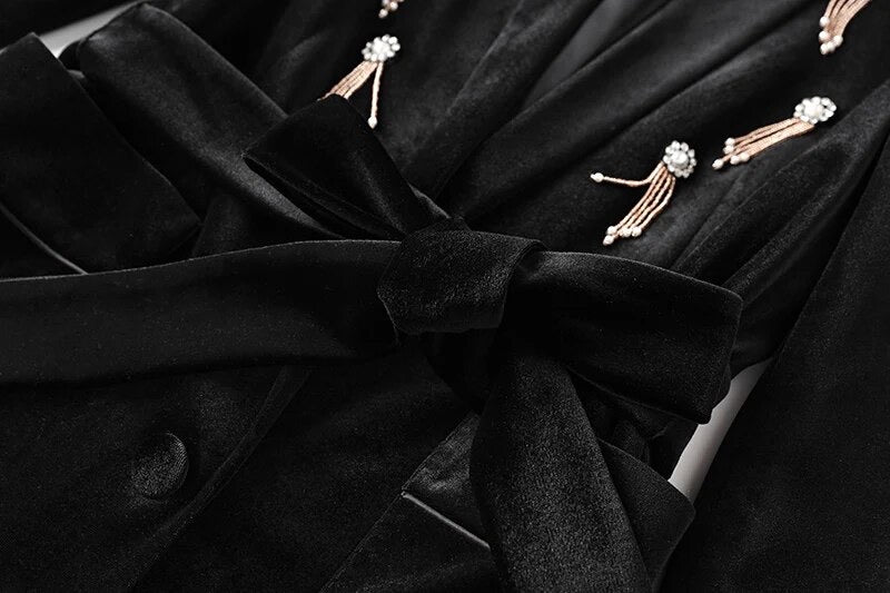 Black Velvet Crystal Blazer Set