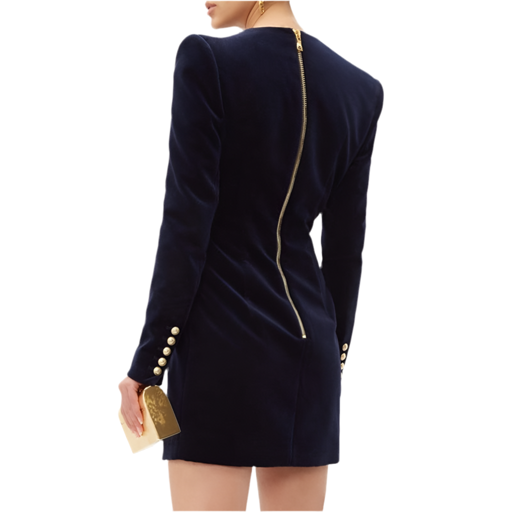 V-neck Velvet Blue Mini Dress