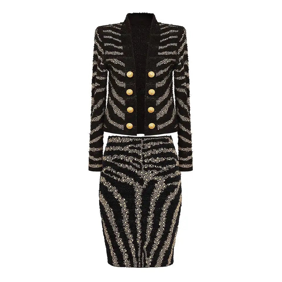 Embellished Gold Studs Knit Skirt