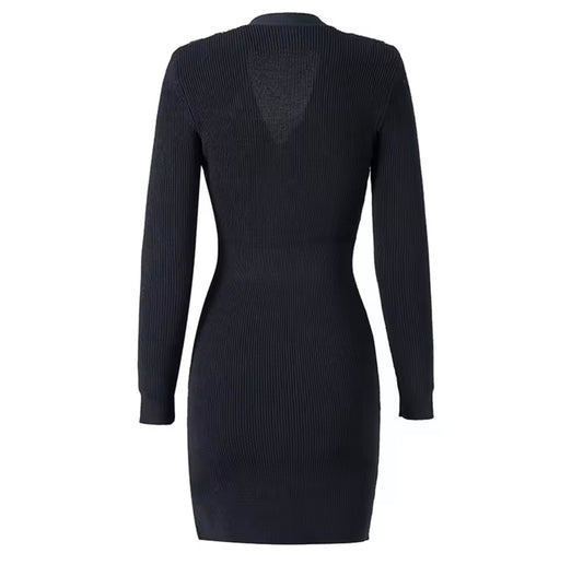 Black Gold Buttons Knit Dress