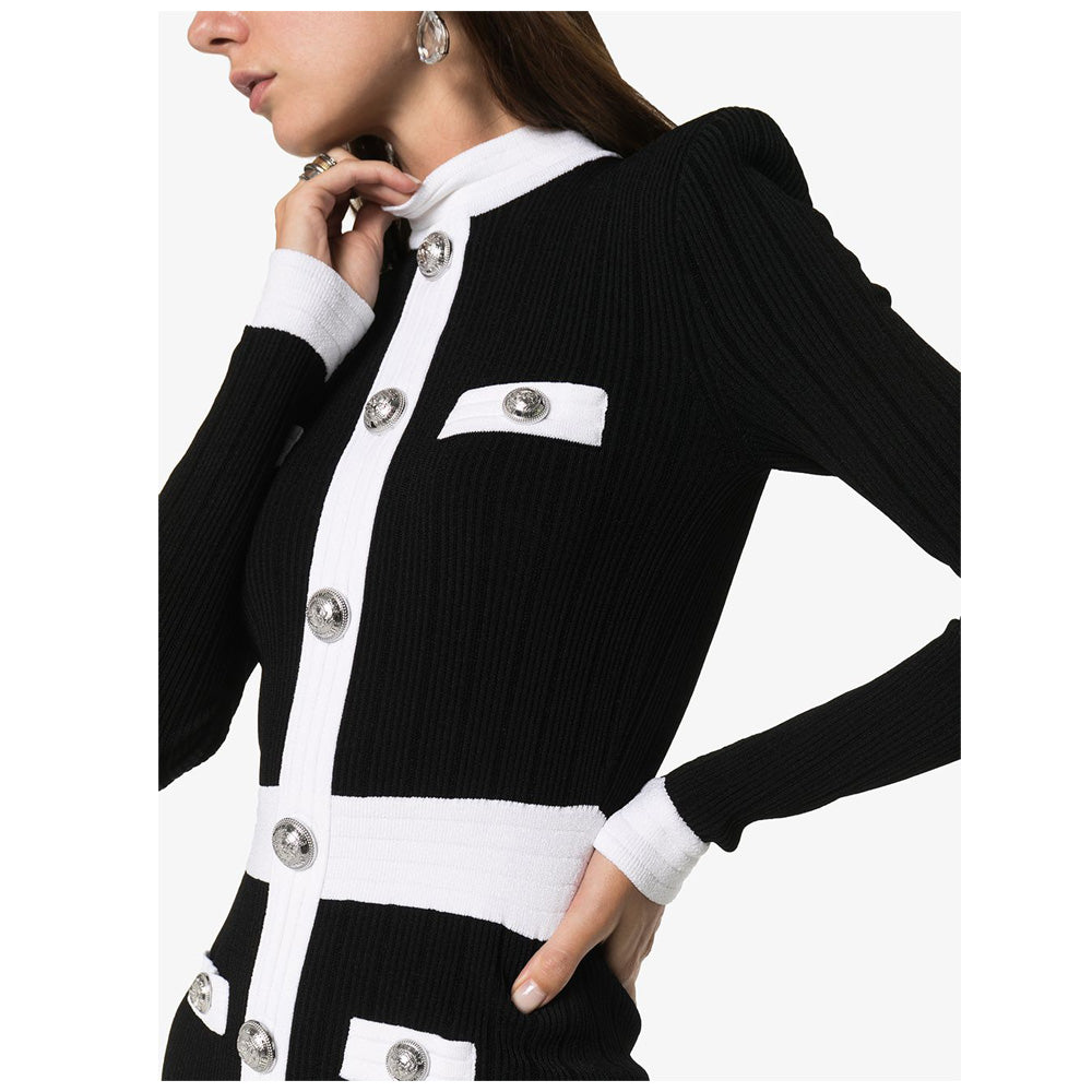Knit Black Silver Buttons Dress