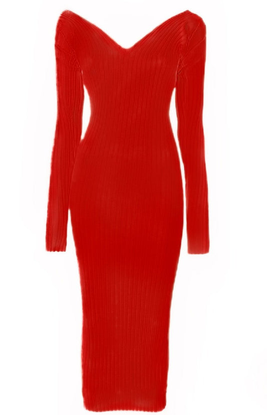 Ribbed Off Shoulder Dress